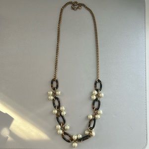 J. Crew Single Strand Gold Metal Necklace with Tortoise Shell Links and Pearls